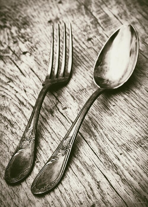 Antique Greeting Card featuring the photograph Fork and Spoon by Wim Lanclus