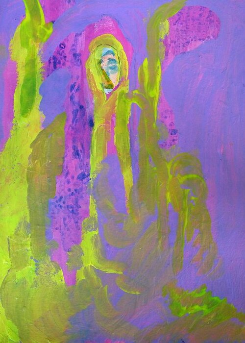 Abstract Greeting Card featuring the painting Forlorn in Purple and Yellow by Judith Redman