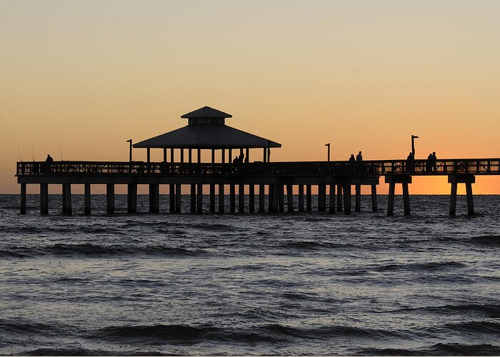 Sunset Greeting Card featuring the photograph Fort Myers Beach Pier Sunset by Keith Lovejoy
