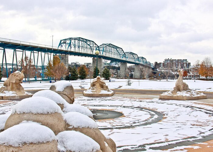 Chattanooga Greeting Card featuring the photograph Fountain in Winter by Tom and Pat Cory