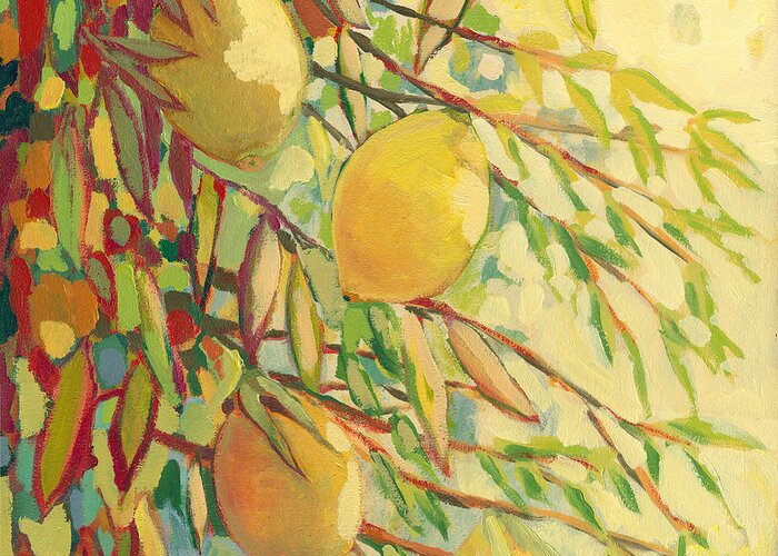 Lemon Greeting Card featuring the painting Four Lemons by Jennifer Lommers