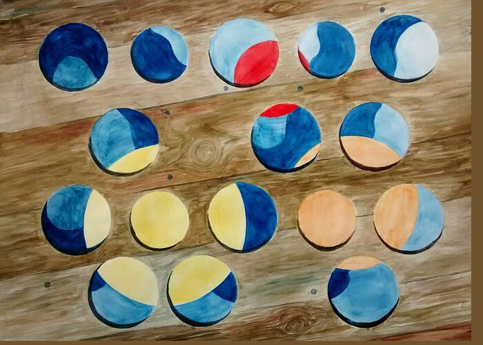 Circles Greeting Card featuring the painting Four Rows of Circles on Wood by Andrew Gillette