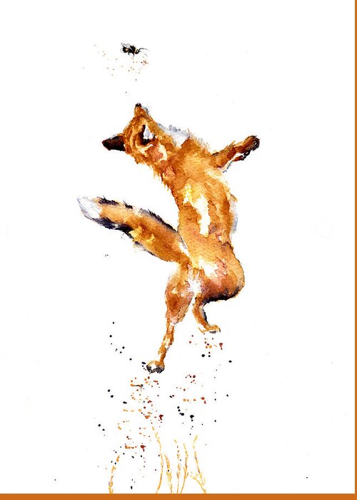 Fox Greeting Card featuring the painting Fox Jump by Debra Hall