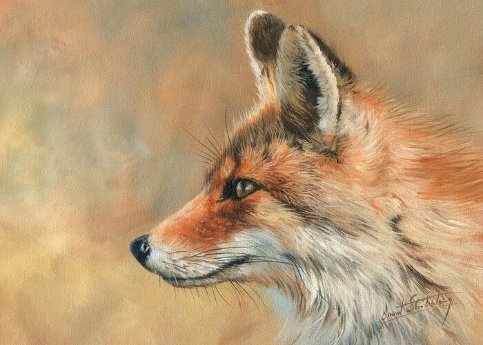 Fox Greeting Card featuring the painting Fox Portrait by David Stribbling