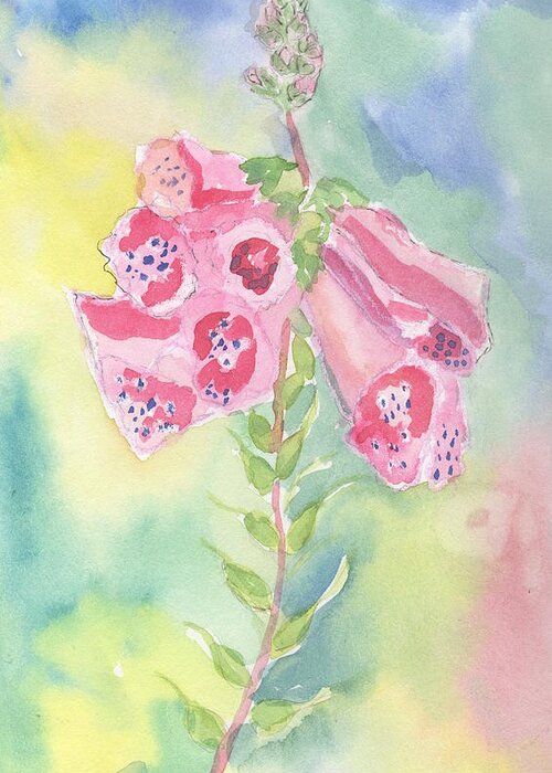 Watercolor Greeting Card featuring the painting Foxgloves by Marcy Brennan