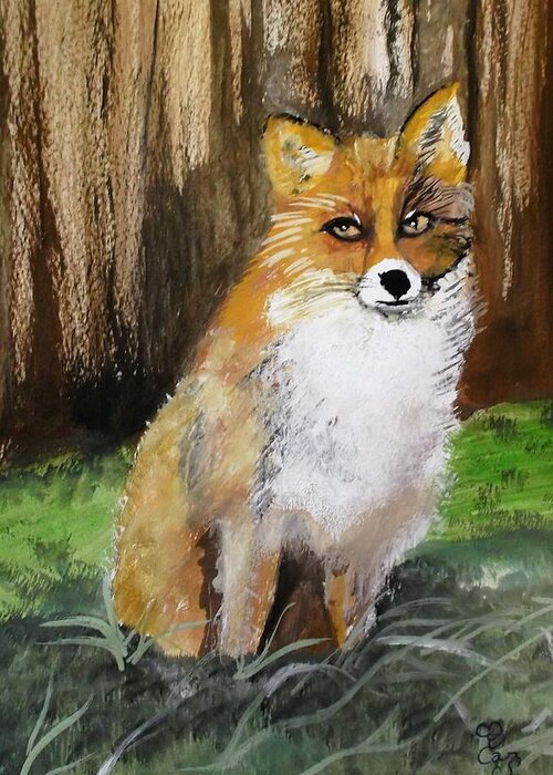 Fox Greeting Card featuring the painting Foxy Lady by Carole Robins