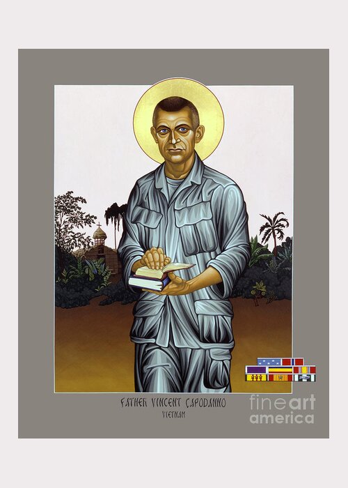 Fr. Vincent Capodanno Greeting Card featuring the painting Fr. Vincent Capodanno, the Grunt Padre - LWVCD   by Lewis Williams OFS
