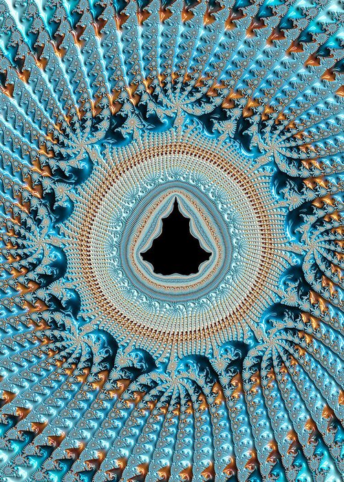 Pattern Greeting Card featuring the digital art Fractal Art Crochet style blue and gold by Matthias Hauser