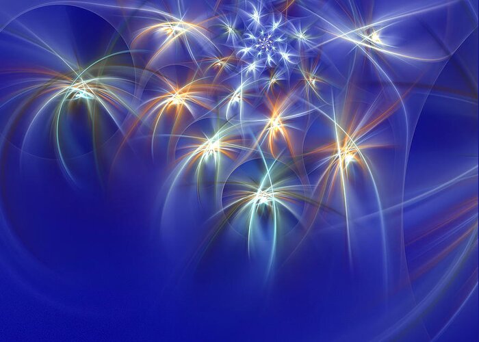 Fractal Greeting Card featuring the digital art Fractal Fireworks by Richard Ortolano