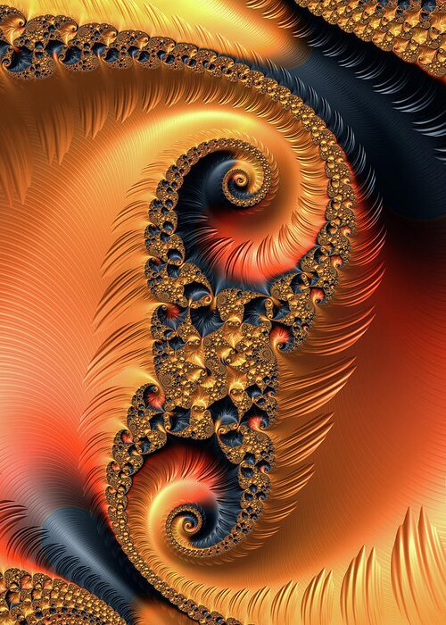 Spiral Greeting Card featuring the digital art Fractal spirals with warm colors orange coral by Matthias Hauser
