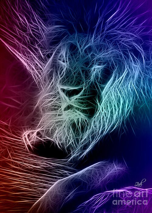 Leone Greeting Card featuring the digital art Fractalius Lion by Zedi