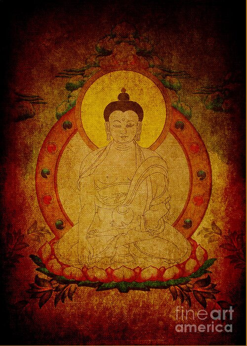 Buddha Greeting Card featuring the drawing Fragmentary Thangka by Alexa Szlavics