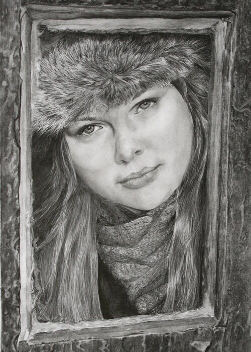 Graphite Greeting Card featuring the drawing Framed - after Maureen Killaby by Mary Beglau Wykes