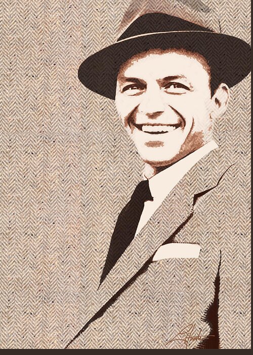 Frank Sinatra Greeting Card featuring the digital art Frank in Tweed by Larry Hunter