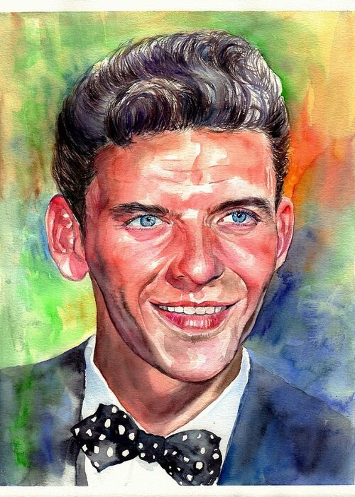 Frank Greeting Card featuring the painting Frank Sinatra young watercolor by Suzann Sines