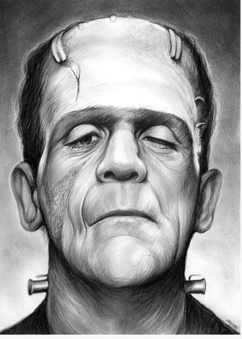 Boris Karloff Greeting Card featuring the drawing Frankenstein by Greg Joens