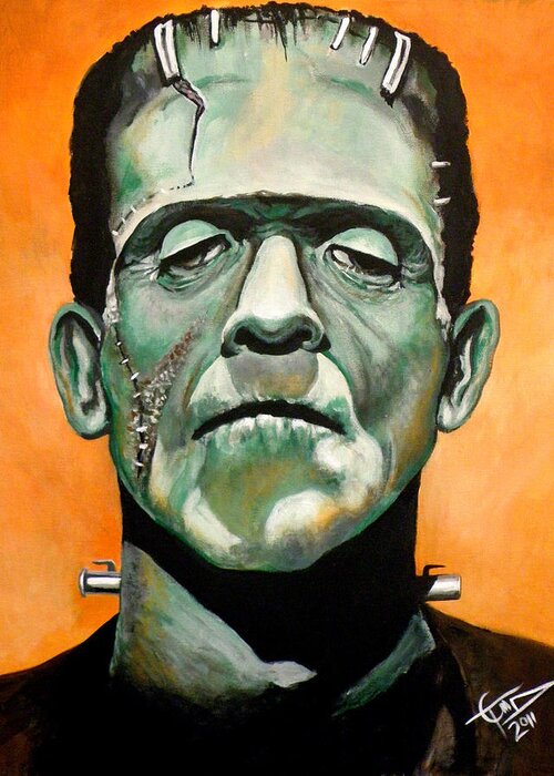 Frankenstein Greeting Card featuring the painting Frankenstein by Tom Carlton