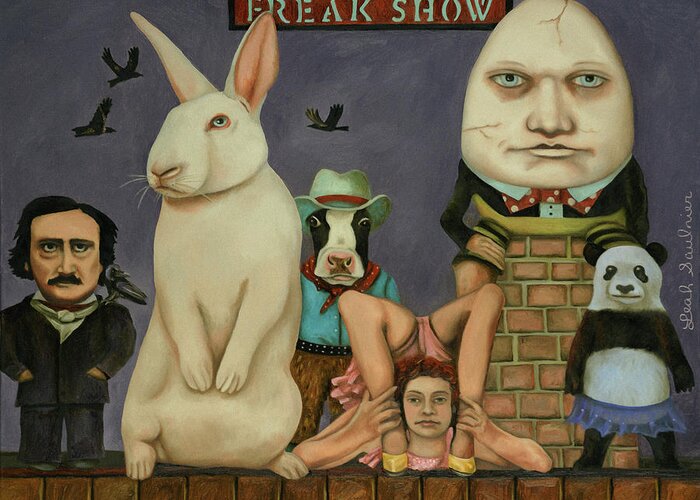 Edgar Allan Poe Greeting Card featuring the painting Freak Show by Leah Saulnier The Painting Maniac