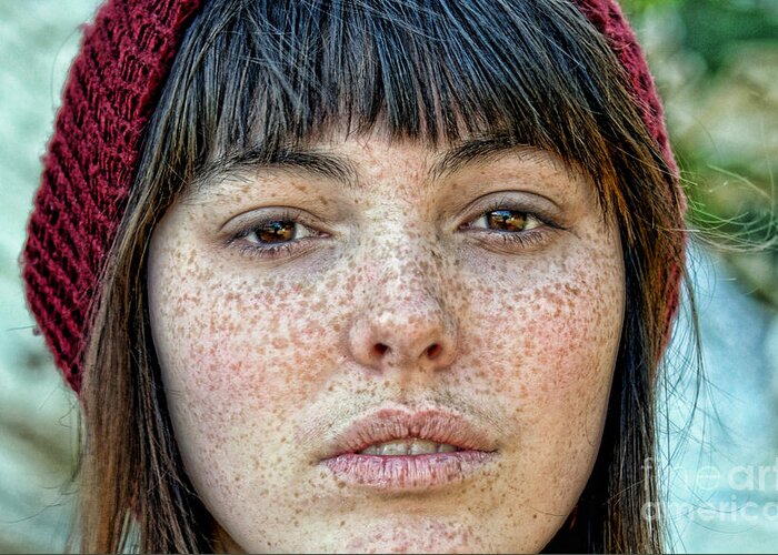 Beauty Greeting Card featuring the photograph Freckle Face CloseUp color version by Jim Fitzpatrick
