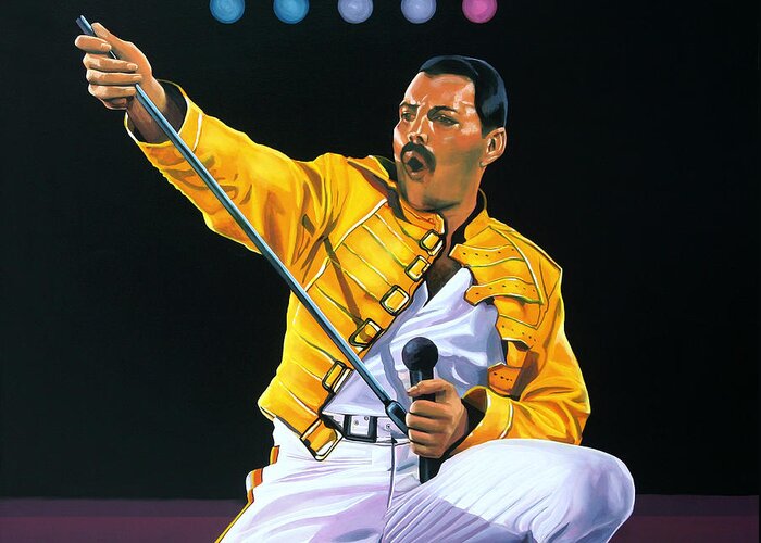Freddie Mercury Greeting Card featuring the painting Freddie Mercury Live by Paul Meijering