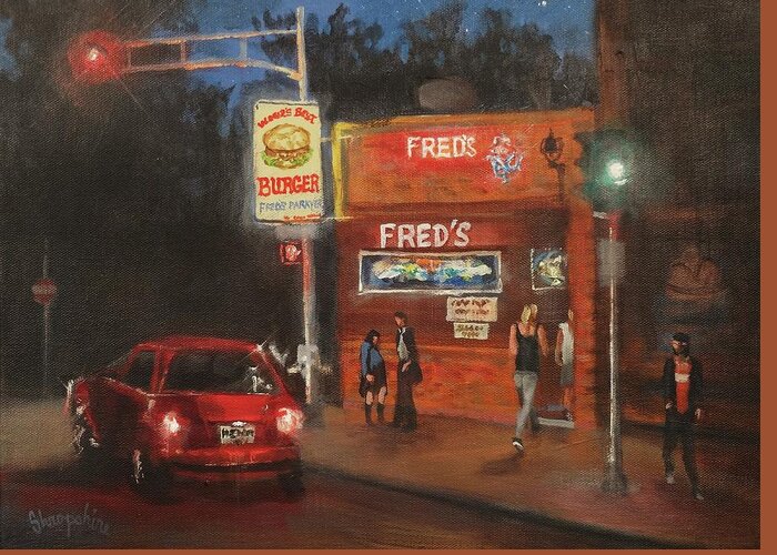  Bar Greeting Card featuring the painting Fred's by Tom Shropshire