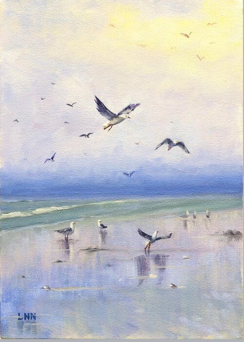 Beach Greeting Card featuring the painting Freely by Ningning Li