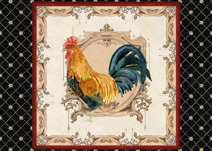 Etched Greeting Card featuring the painting French Country Roosters Quartet 4 by Audrey Jeanne Roberts