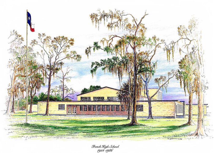 French Greeting Card featuring the drawing French High School by Randy Welborn