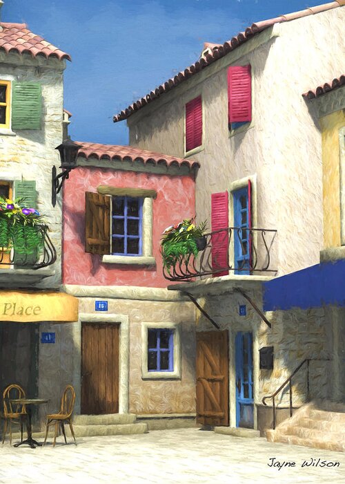 French Village Scene Greeting Card featuring the digital art French Village Scene - Provence by Jayne Wilson