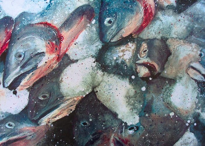 Fish Greeting Card featuring the painting Fresh Catch by Victoria Heryet
