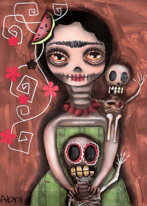 Day Of The Dead Greeting Card featuring the painting Frida Day of the Dead by Abril Andrade