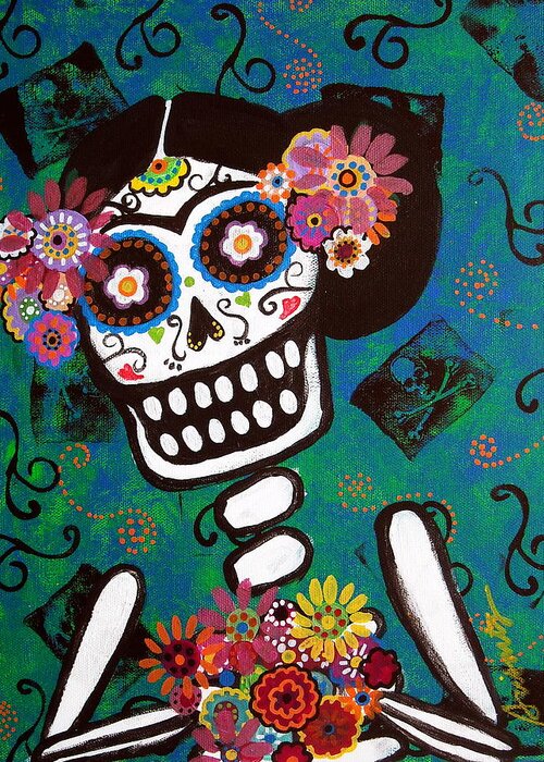 Dia Greeting Card featuring the painting Frida Dia De Los Muertos by Pristine Cartera Turkus