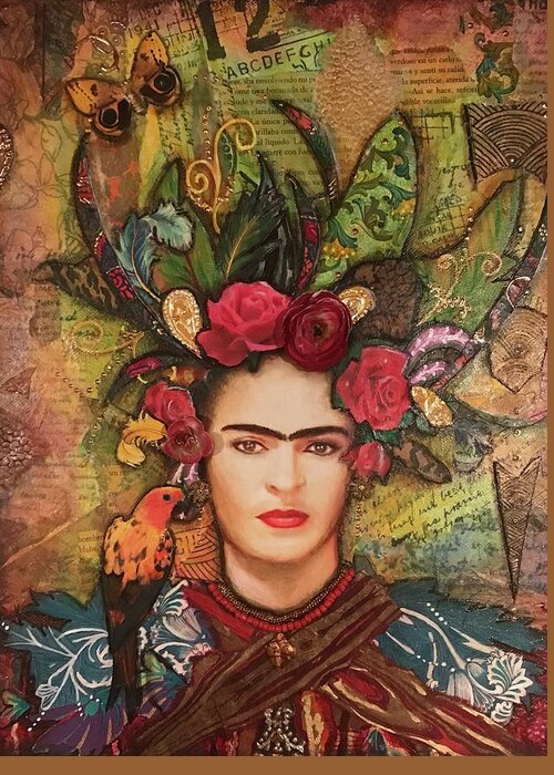 Frida Kahlo Greeting Card featuring the painting Frida Kahlo Mi Amor poor la Naturaleza by Carrie Eckert