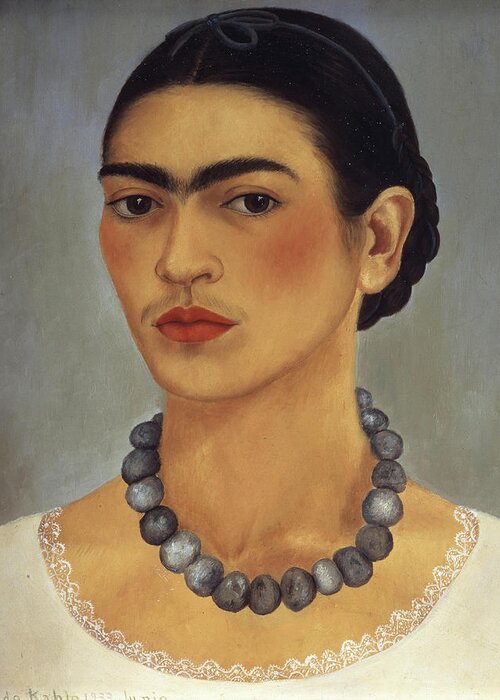 Frida Kahlo Greeting Card featuring the painting Frida Kahlo - Self-portrait with Necklace by Frida Kahlo
