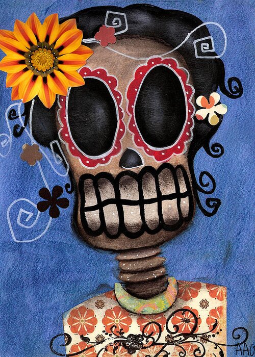 Day Of The Dead Greeting Card featuring the painting Frida Muerta by Abril Andrade