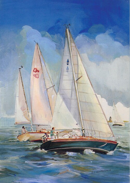 Sailing Greeting Card featuring the painting Friendly Competition by P Anthony Visco