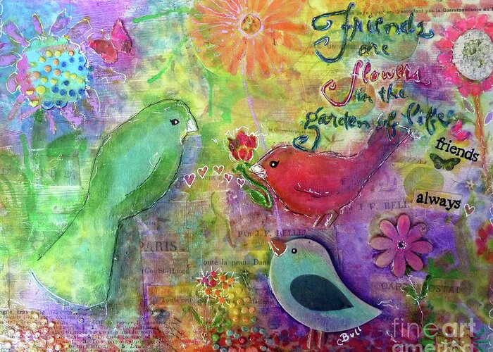 Bird Greeting Card featuring the painting Friends Always Together by Claire Bull