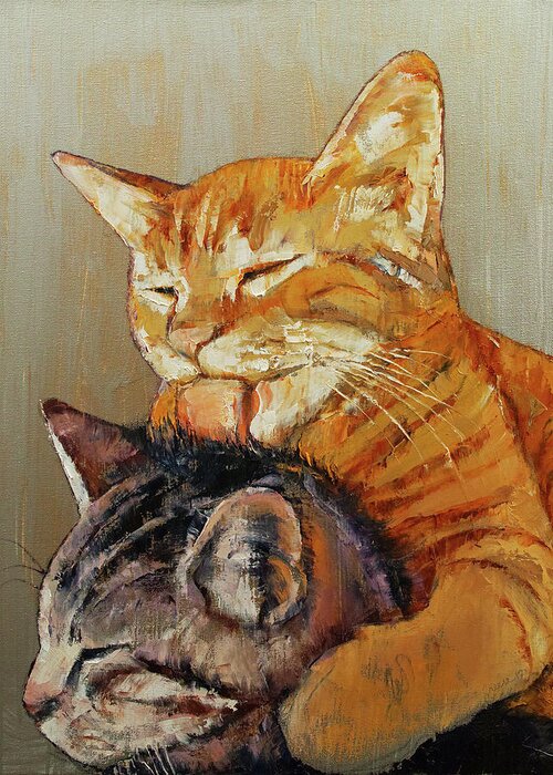 Cat Greeting Card featuring the painting Friends by Michael Creese
