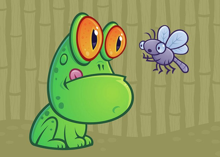 Frog Greeting Card featuring the digital art Frog and Dragonfly by John Schwegel