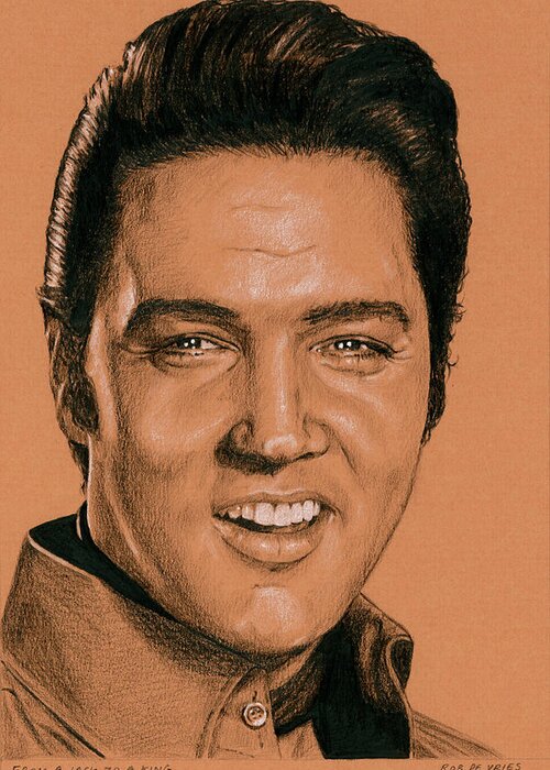 Elvis Greeting Card featuring the drawing From a Jack to a King by Rob De Vries