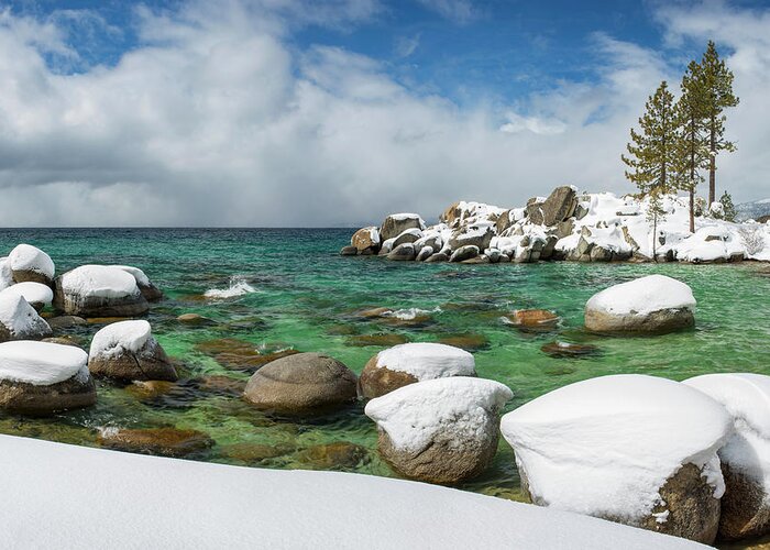 Sand Harbor Greeting Card featuring the photograph Frozen Aquas by Brad Scott by Brad Scott