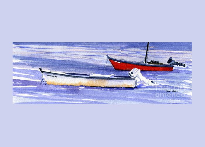 Christmas Card Greeting Card featuring the painting Frozen Boats by Heidi Gallo
