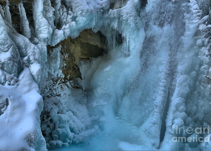 Johnston Canyon Greeting Card featuring the photograph Frozen Falls At Johnston Canyon by Adam Jewell
