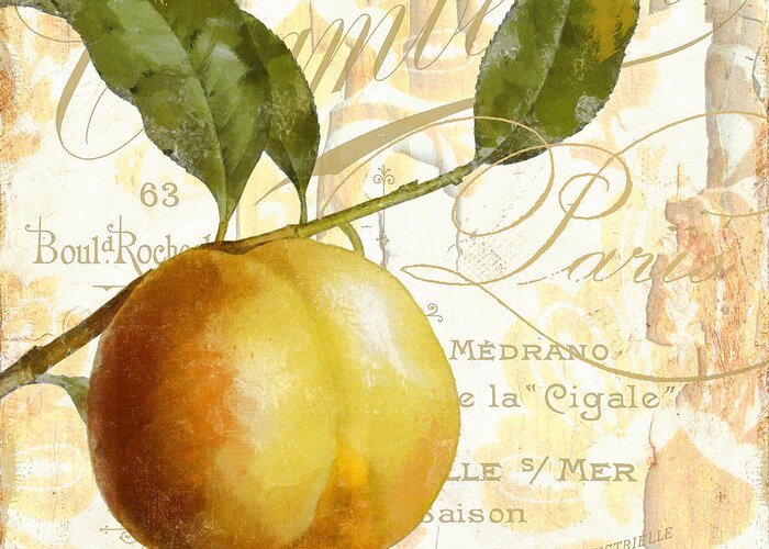 Nectarine Greeting Card featuring the painting Fruits d'Or Golden Peach by Mindy Sommers