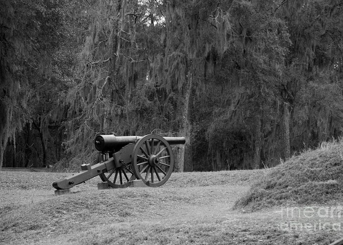 Fort Mcallister Greeting Card featuring the photograph Ft. McAllister Cannon 2 Black and White by Jonathan Harper