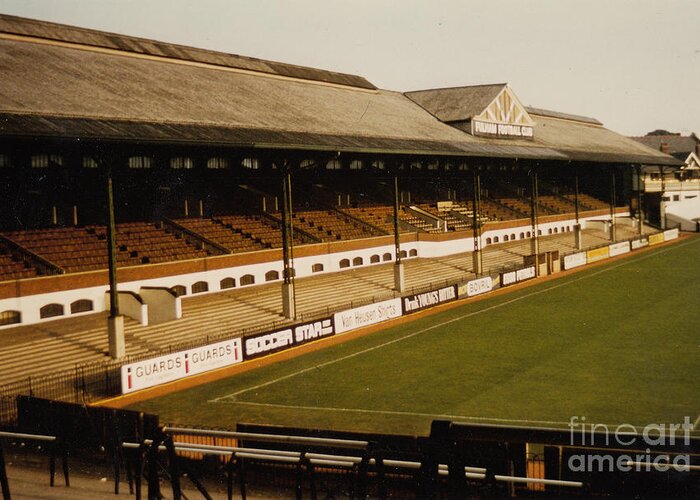 Fulham Greeting Card featuring the photograph Fulham - Craven Cottage - East Stand Stevenage Road 2 - Leitch - August 1986 by Legendary Football Grounds