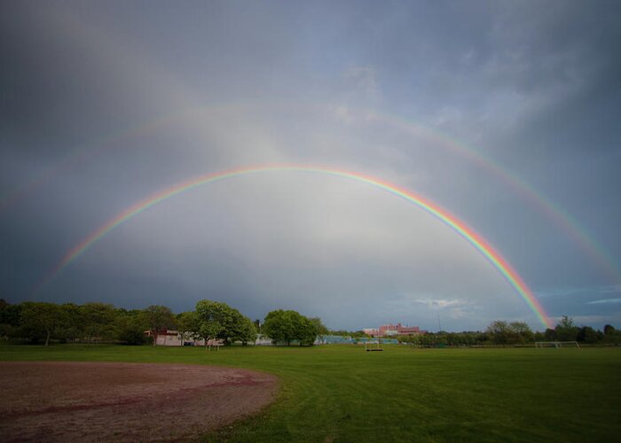 Raindown Greeting Card featuring the photograph Full Double Rainbow by Darryl Hendricks