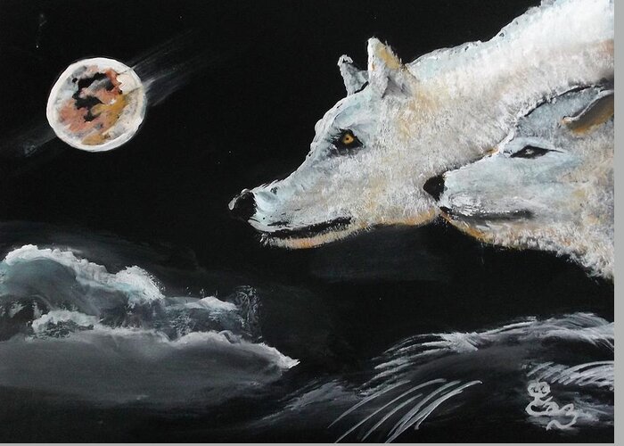Wolf Greeting Card featuring the painting Full Moon by Carole Robins