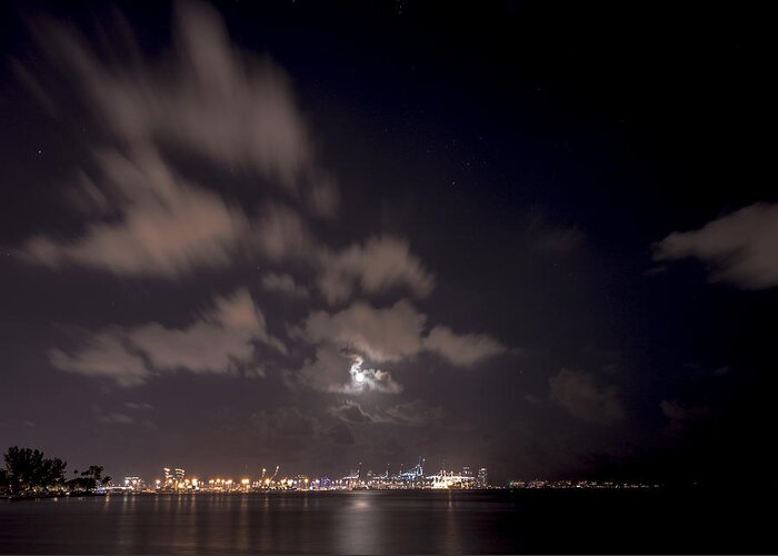 Moon Greeting Card featuring the photograph Full Moon in Miami by Mike Dunn