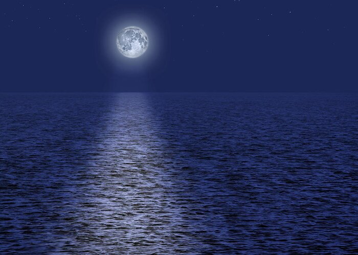 Full Moon Over The Ocean Greeting Card For Sale By Douglas Pulsipher